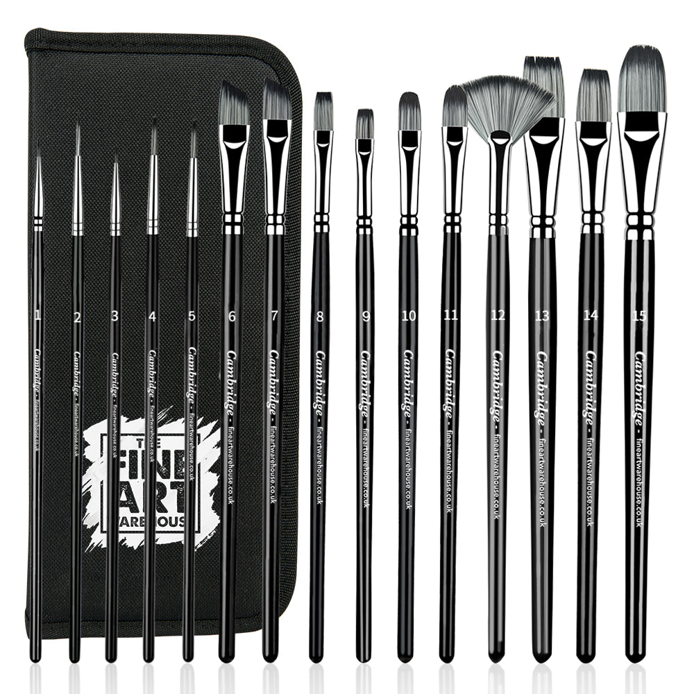 Set of 15 Premium Fine Artist Brush Set with Durable Case - The Cambridge