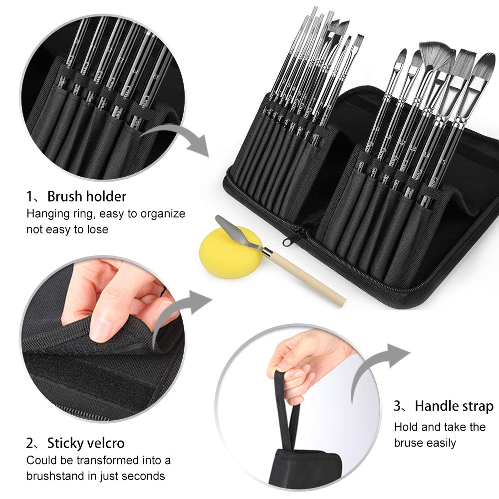 Set of 15 Premium Fine Artist Brush Set with Durable Case - The Cambridge