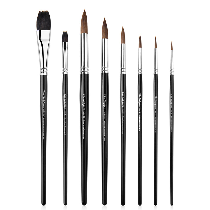 Premium Sable Brush Set of 6 PLUS 2 Professional Filbert Head Brushes - The Sapporo Set