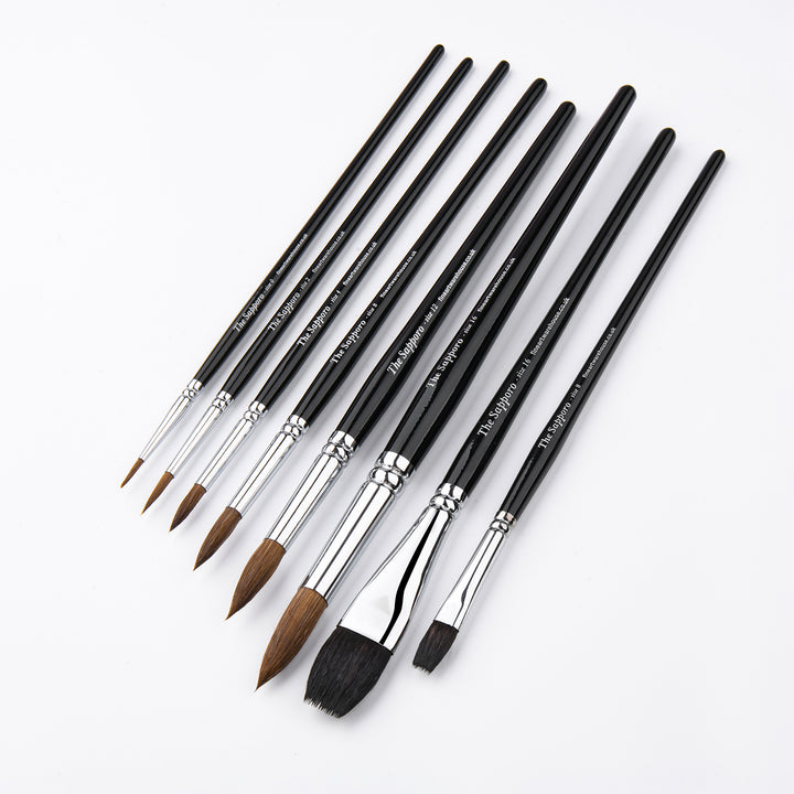 Premium Sable Brush Set of 6 PLUS 2 Professional Filbert Head Brushes - The Sapporo Set