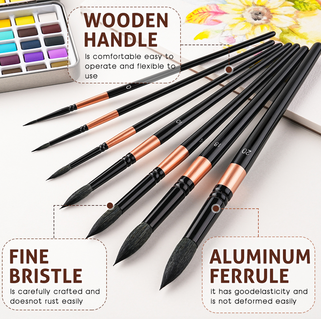 NEW - Set of 7 Synthetic Squirrel Hair Set – Premium Watercolour Brushes